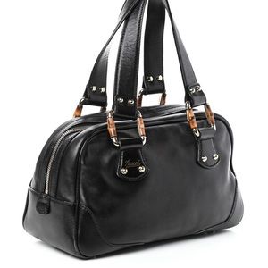 Gucci Calfskin Bamboo Boston Black